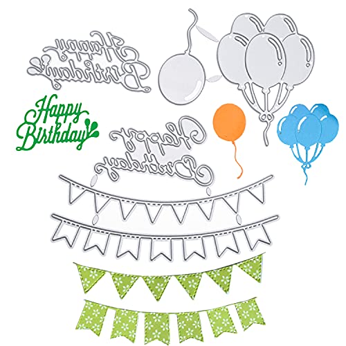 3 piezas troqueles Plantilla de perforación, conjunto de cadenas de banderines globos, troqueles de corte guirnaldas de feliz cumpleaños, estampado para álbumes de recortes tarjetas fotos decoración Cover