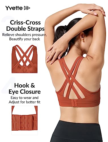 Image of Yvette Women High Impact Sports Bras Criss Cross Back Sexy Running Bra for Plus Size, Orange Red, XL(AC)