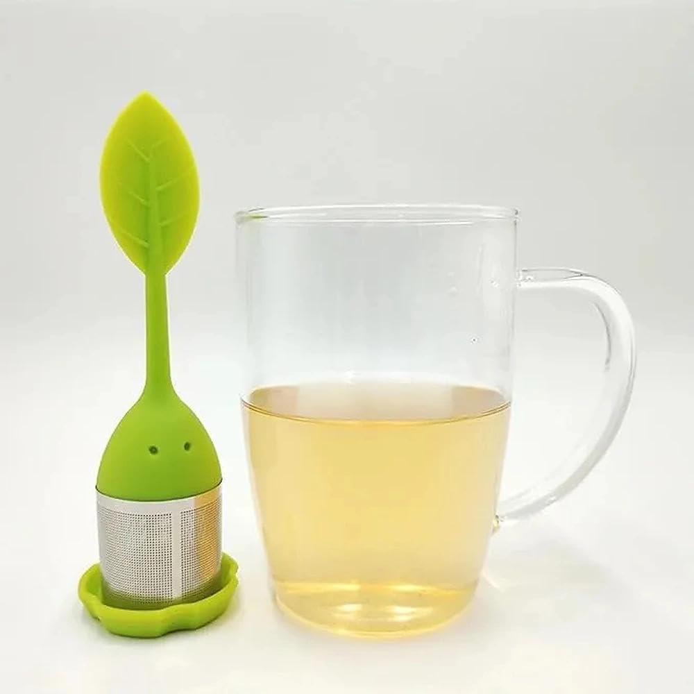 Loose Leaf Tea Infusers, Silicone Infuser Fine Mesh Strainer Silicone Lid Cup Filter for Leaf or Herbal (1Pack, Green) Filter，Diffusers