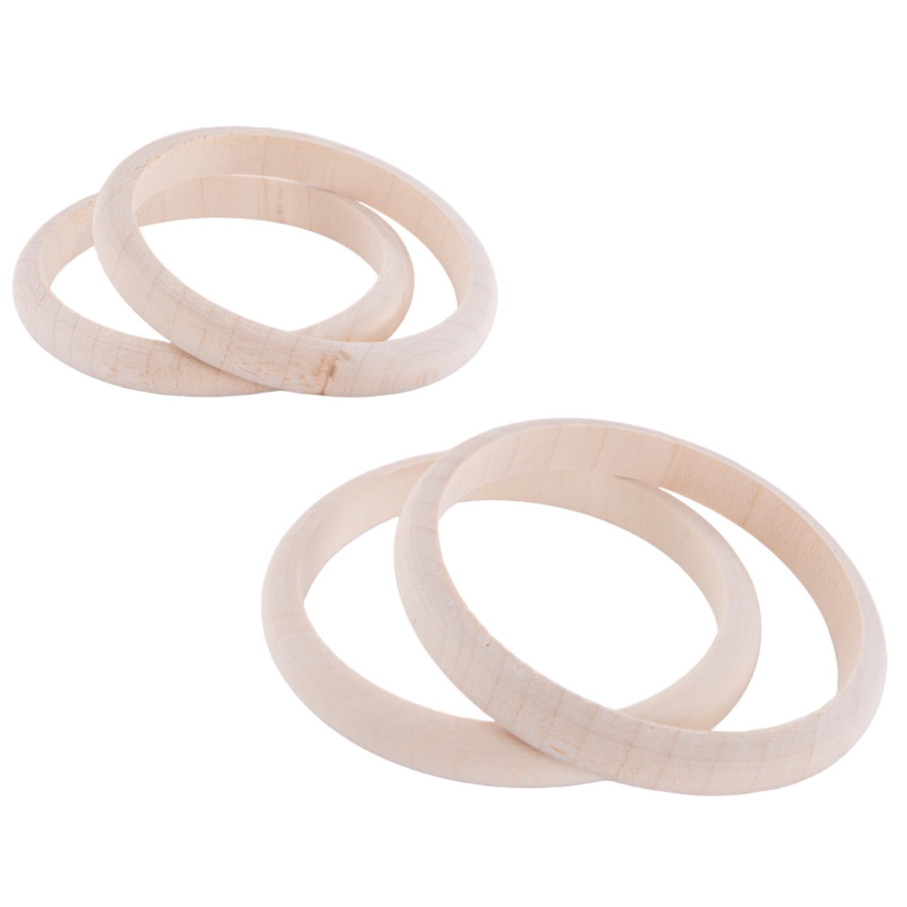 Woodeedoo Round Plain 10 Mm Wooden Bracelets Bangles | Set Of 4 | Unfinished Unpainted Natural Wood Craft Project Diy Decoupage Shape Décor Jewellery Making