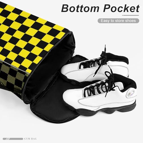 Yellow Black Checkered Chessboard Flag Drawstring Backpack Sports Gym String Bag Sackpack Water Resistant Pockets for Women Men4