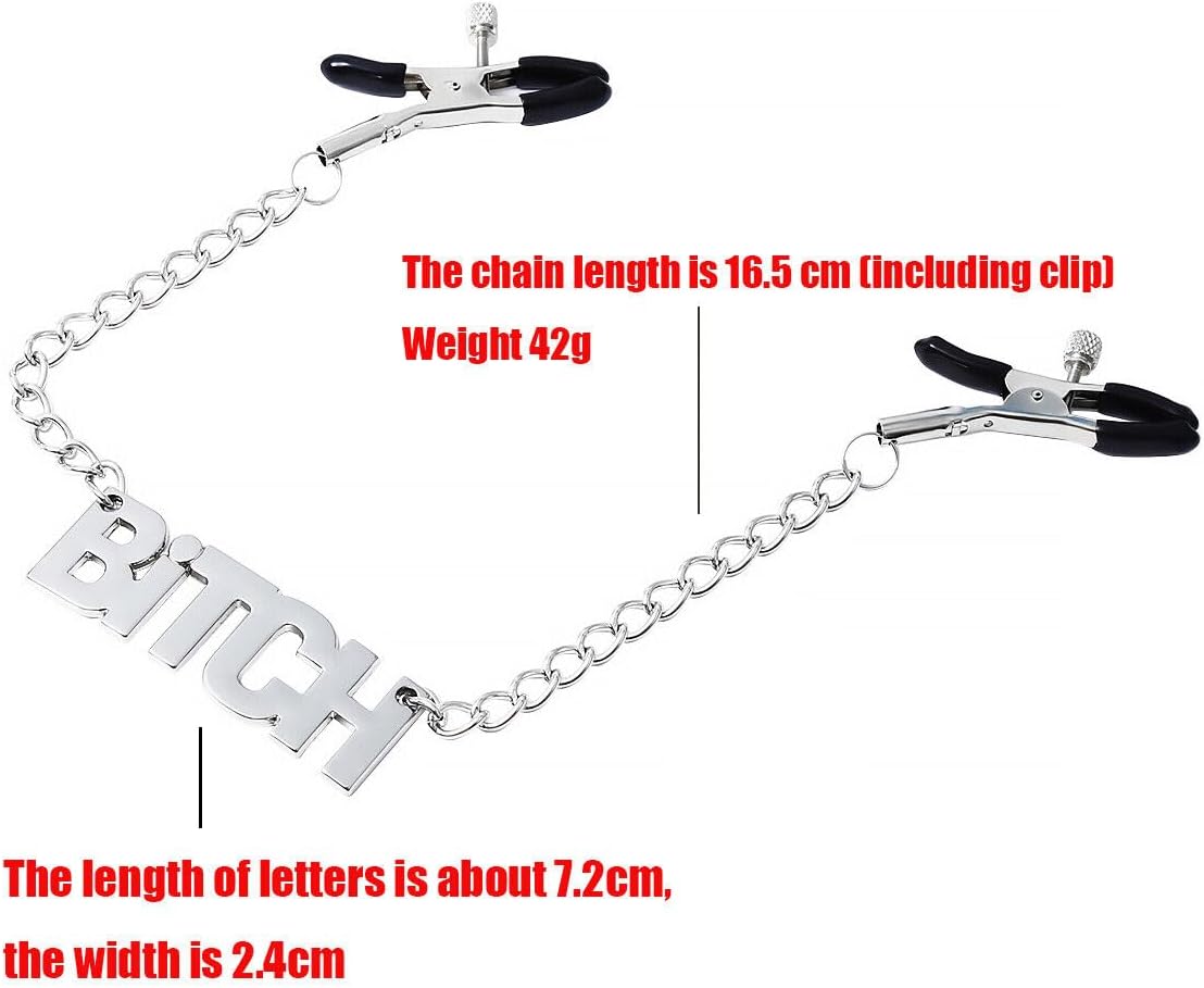 Nipple Clamps Clips with Chain Body Breast Adjustable Couple Sex Pleasure for Women Slut/Slave/Bitch/Daddy BDSM Torture (Slut)