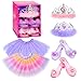 BIBUTY Kids Princess Dress Up Clothes for Little Girls, Pretend Play & Dress Up Costume Set for 3-6 Toddler Little Girls (Rainbow/Purple)