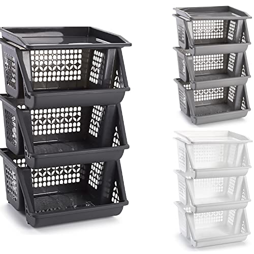TIENDA EURASIA® Verdulero Cocina de 3 Alturas, Organizador Cocina de Plastico, Organizador Cocina Almacenamiento de Verduras, Tamaño 39 x 32 x 62 cm (Gris Oscuro)