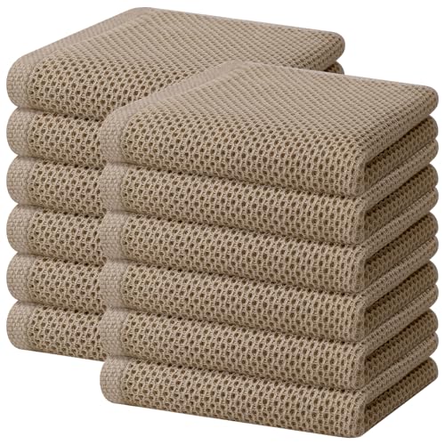 Image of Homaxy 100% Cotton Waffle Weave Kitchen Dish Towels, Ultra Soft Absorbent Quick Drying Cleaning Towel, 13 x 28 Inches, 12-Pack, Tan