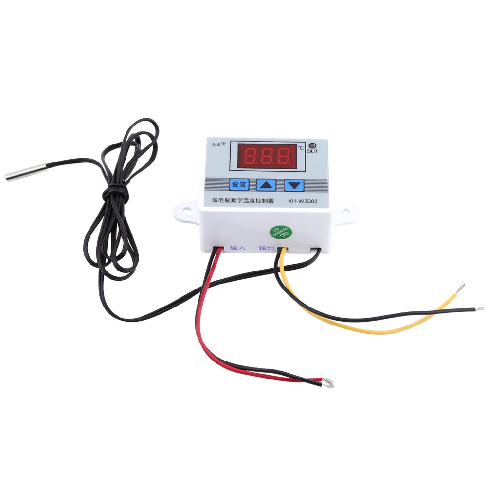 XH-W3002 Digital Temperature Controller Pre-Wired Thermostat with Waterproof Sensor,2 Stage Heating and Cooling Mode (DC 12V)
