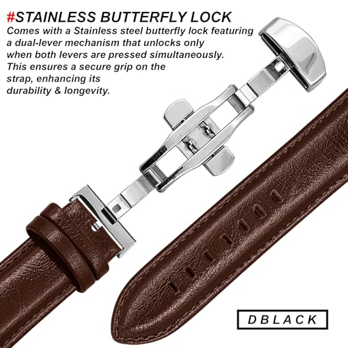 Image of DBLACK ''BUZZ'' Premium Leather Watch Strap with Butterfly Lock, Minimalist Glossy Finish Watch Belt / / For 20mm, 22mm, or 24mm Watch Band (Choose Your Size & Color)
