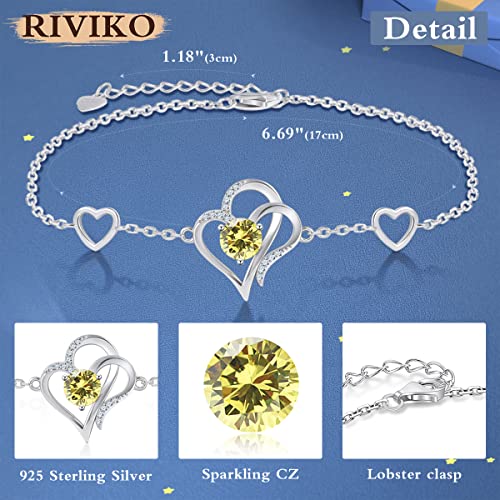 Riviko Love Heart Charm Bracelet For Women 925 Sterling Silver With Zirconia August Birthstone Bracelets Adjustable Link For Mother Wife Girls Sister Birthday Christmas Mother's Day Valentine's Day Jewelry Gift #TOP4