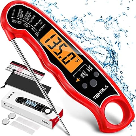 Fleischthermometer, Bratenthermometer Digitales, TEMOLA TM26 Grillthermometer wasserdicht thermometer LCD Licht kalibriert zum Backen, BBQ Wasser Öl Flüssigkeiten Küche Cover