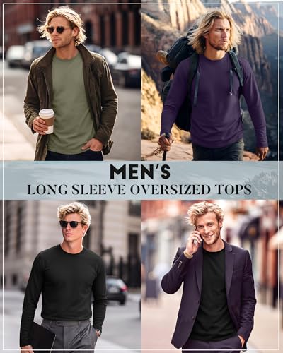 Image of August Alley 4 Pack Men's Big and Tall Cotton Shirts L-7XL, Long Sleeve Oversized Tops Loose Casual Large T-Shirts Basic Tee
