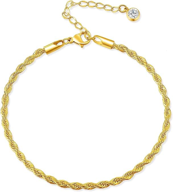 El Regalo 1PC Stainless Steel Twisted Rope Anklet- Anti-Tarnish, Waterproof Fashion 1 Leg Anklet/Ankle Bracelet for Girls & Women (Gold) (B0CYX1SNBY) Amazon Price History, Amazon Price Tracker