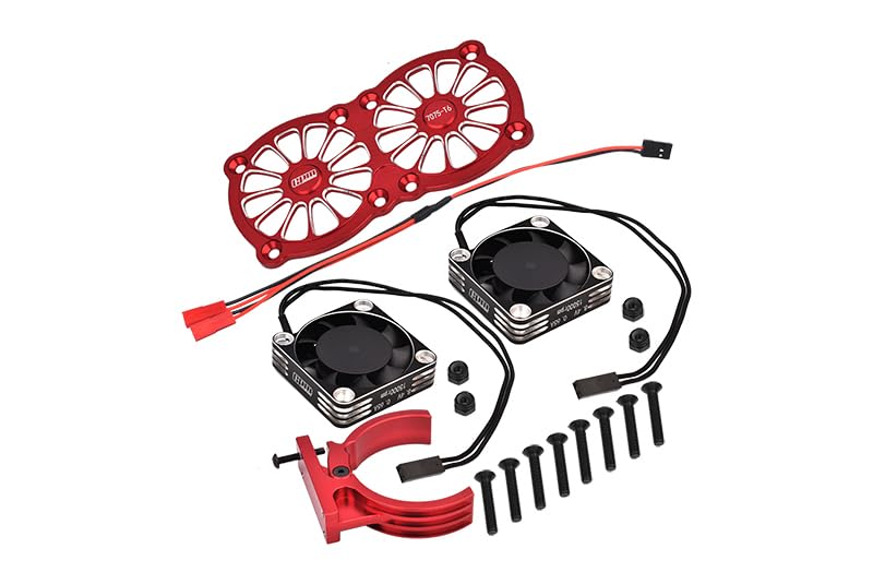 Aluminum 7075-T6 Motor Heatsink With Dual Metal Frame Waterproof Cooling Fan And Adjustable Mount For 1:5 Arrma KRATON 8S BLX/OUTCAST 8S BLX/Traxxas X MAXX 6S / X MAXX 8S / 1:7 XO-01 - Red