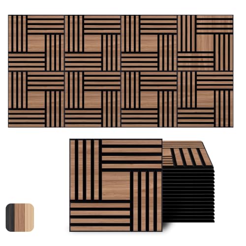 Image of WoveN SounD Acoustic Wall Panels, Teak, 16 Pack, 12x12 in | Self-Adhesive, NRC 0.95, Carved Pattern, Sound Proof, Echo Reduction, Sound Dampening, Home Studio, Office, Gaming Room