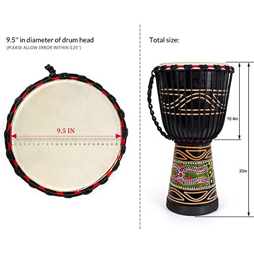 image for Djembe Drum, AKLOT African Drum Hand-Painted 9.5'' x 20'' Mahogany Goa