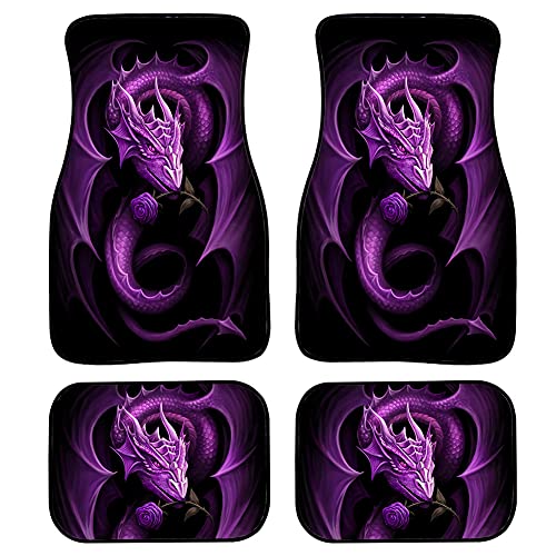 Biyejit Tapis de sol pour voiture en caoutchouc résistants pour femmes et hommes - Motif de dragon violet - Protection toutes saisons - Ensemble de 4 pièces - Ajustement universel pour SUV, camion et