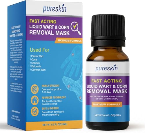 Image of PURESKIN Plantar Wart Corn Remover for Feet: 17% Salicylic Acid Wart Corn Removal Treatment for Corn, Plantar Wart, Common Wart & Flat Wart on Toes, Fingers, feet and Hand - 0.5 Fl Oz (Pack of 1)