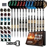 Ignat Games Steel Tip Darts - Professional Darts with Aluminum Shafts and Different Style Flights + Dart Sharpener + Case (12 Dark Avenger)