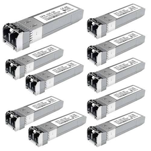 10Pack 10GBase-SR SFP+ Module Multi-Mode LC Ethernet Transceiver 10G 850nm MMF up to 400m Compatible with Cisco SFP-10G-SR Meraki Ubiquiti UF-MM-10G Mikrotik Netgear TP-Link Aruba and More