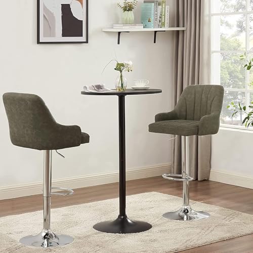 Image of VECELO Bar Stools Set of 2, Adjustable Barstools, Counter Height Stools with Back and Arm, Kitchen Island Stools, Swivel PU Leather Chairs for Pub, Dining Room, Modern Style, Dark Grey