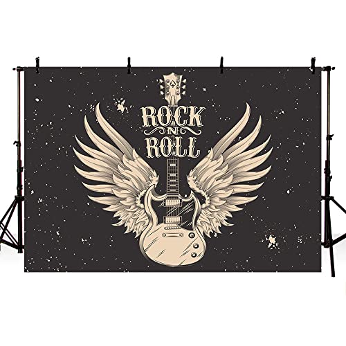 MEHOFOND Toile de fond de 2,1 x 1,5 m Born to Rock des années 1950 pour fête d'anniversaire - Bannière de gâteau - Fournitures cadeaux pour guitare rock...