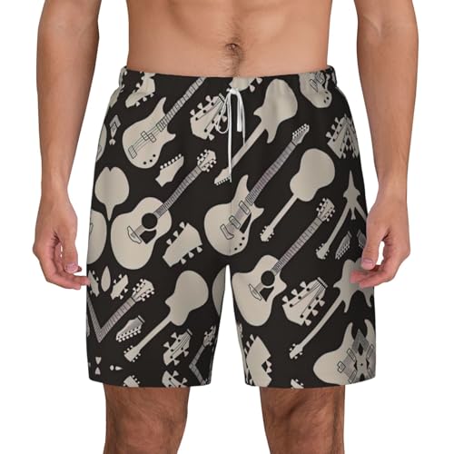 Guitar Pattern Breathable Fit Trends Men's Swim Trunks Board Short with Waist Elastic Band Swimming Trunks