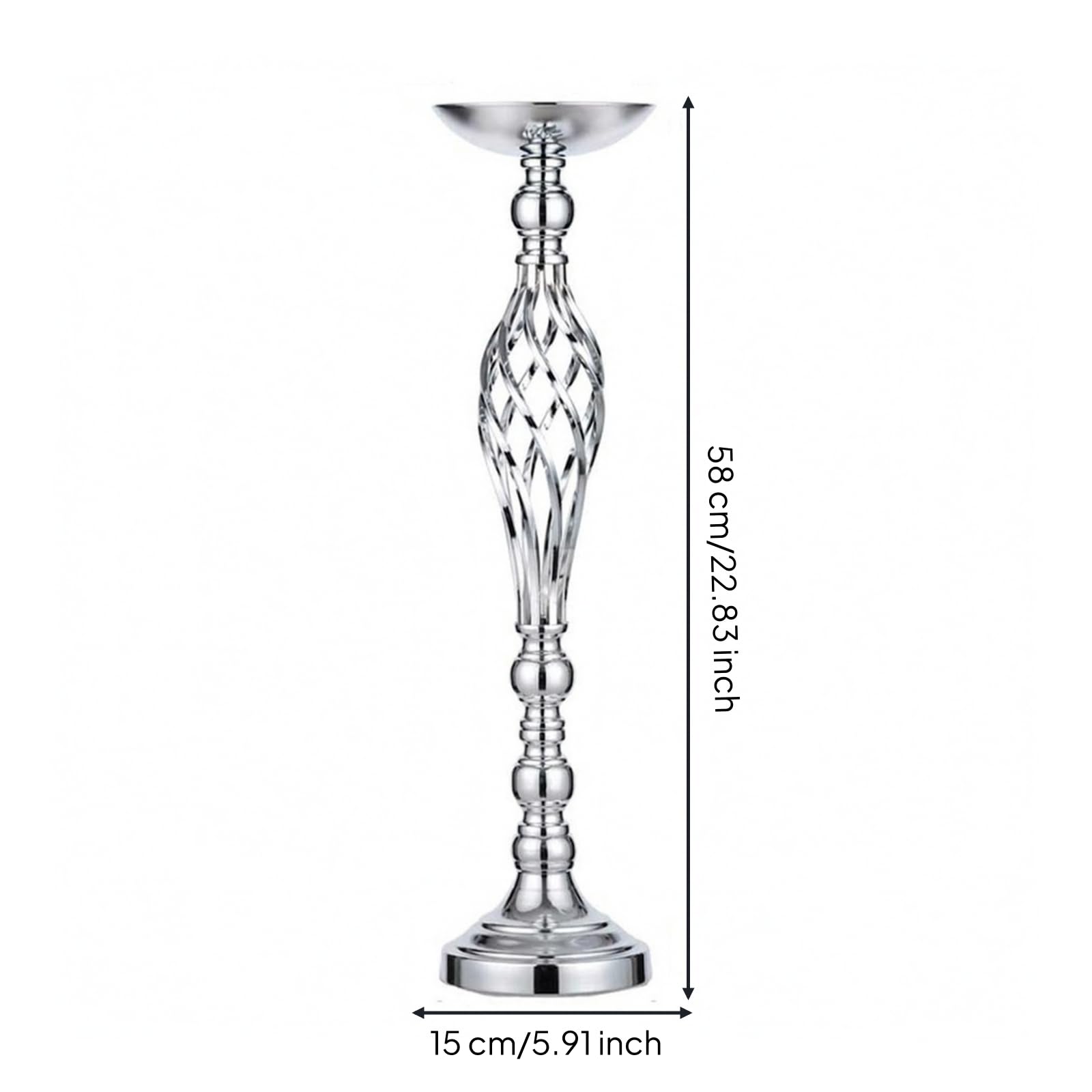 F Fityle Candelero de Boda Portavelas Centro de Mesa Soporte Candelabro Elevador con Bandeja Metálica para Velas y Flores Seguro Adecuado para Decoración de , Plata , Grande H58cm