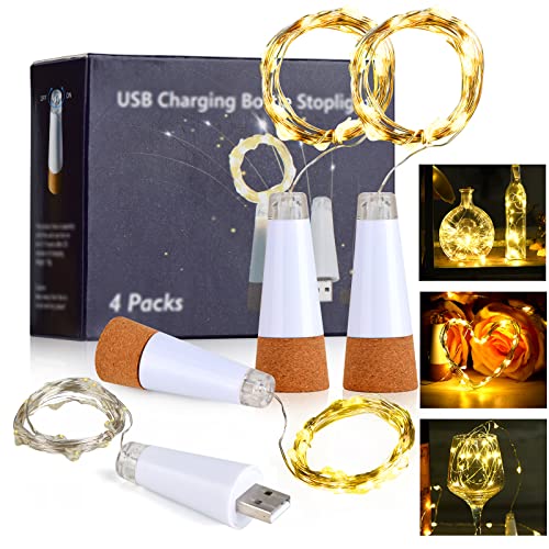 Godinsky Wine Bottle Cork Lights Rechargeable, USB Powered Fairy String Lights 78inch 20 LED Copper Wire Waterproof for DIY Party Home Decor Christmas Wedding (Warm 4 Pack )