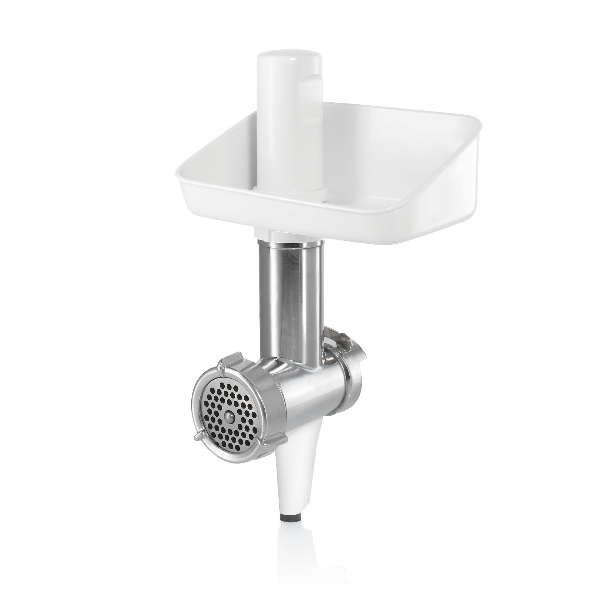 Bosch Fleischwolf MUZ5FW1, Zubehör passend für Küchenmaschine Serie 4, Fleischwolf-Aufsatz, Stopfer, Edelstahl Loch-Scheibe 4,5 mm, für Fisch und Gemüse, leichte Reinigung