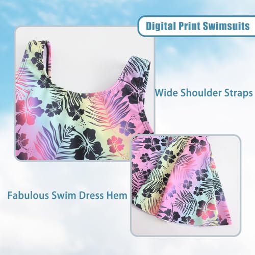 Image of Girls One Piece Swimsuits Leopard Bathing Suit for Kids Hawaiian Swimwear with Skirt Swim Dress 3-16 Years