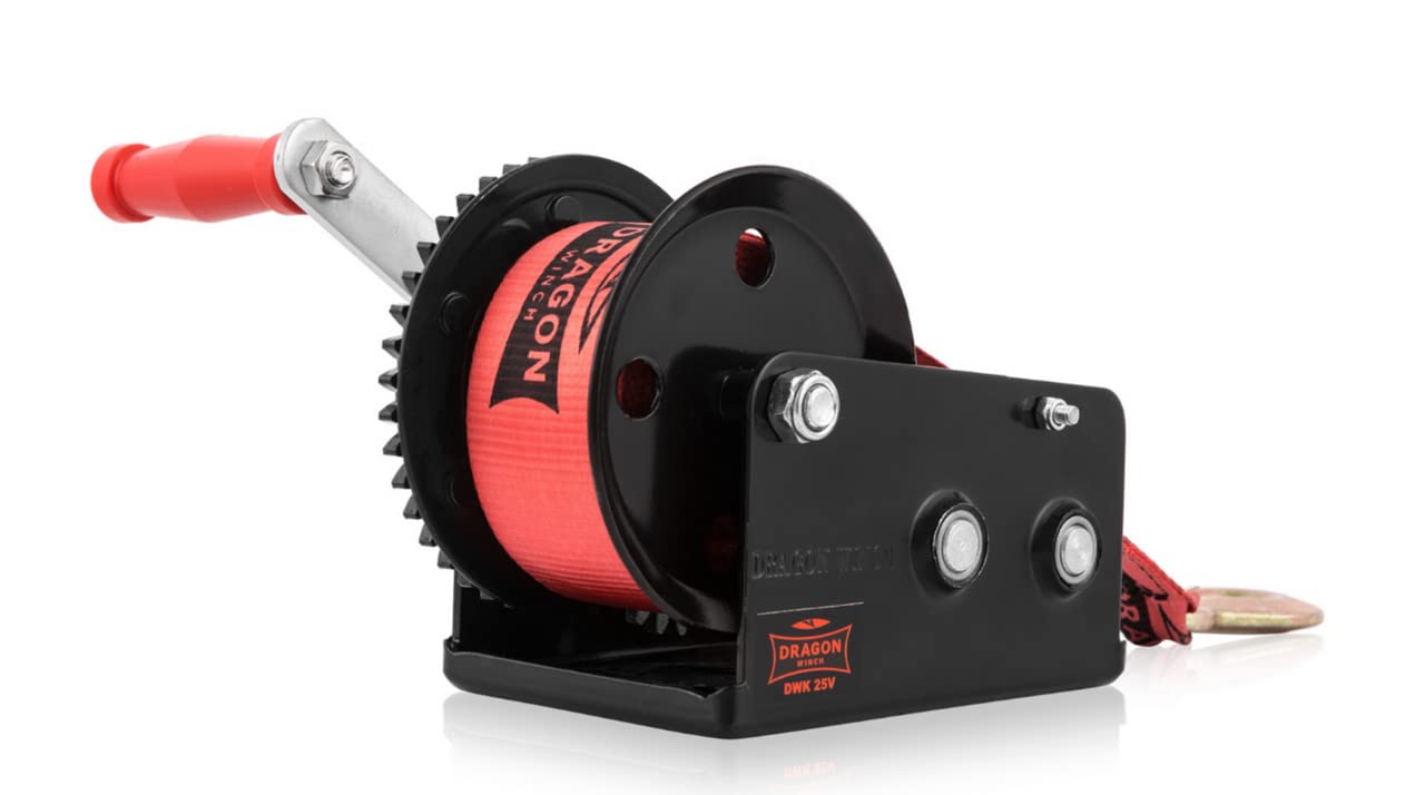Dragon Winch Argano manuale 2500 lbs / 1133 kg con gancio e Cintura 10m per piccole imbarcazioni, moto, veicoli e officina | Verricello manuale a due velocità