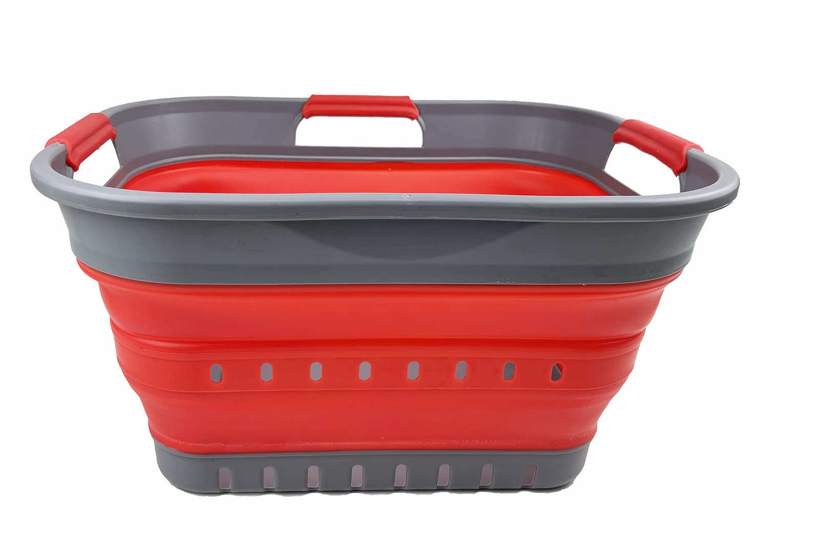 SAMMART Faltbarer Super Mini-Wäschekorb aus Kunststoff, mit 3 Griffen, 19 l, faltbar, Pop-Up-Aufbewahrungsbehälter/Organizer, platzsparender Wäschekorb (Grau/Rot) Küche, Haushalt & Wohnen