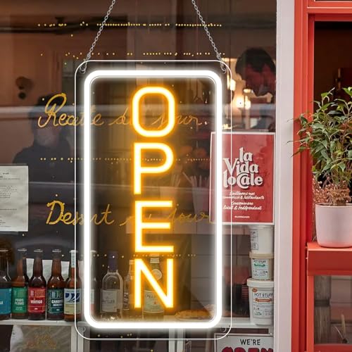 16x 9 Einstellbares Helligkeit Open Schild für Geschäfte Ultra Helles LED Schild Open USB-betrieben mit EIN/AUS Elektrisches Neon Sign für Geschäfte Restaurants Einzelhandelsgeschäfte (Vertikal)