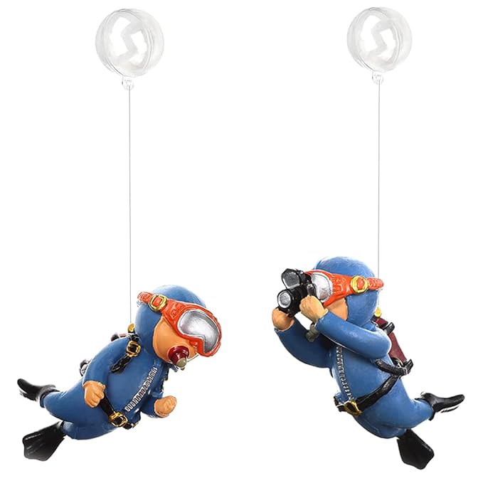 Qpets® 2 Pcs Aquarium Floating Diver Ornament 7cm Cute Tank Decor | Floating Diver Figures Add Playful Motion, Brighten Fish Habitat, Safe Resin Build, Easy Placement