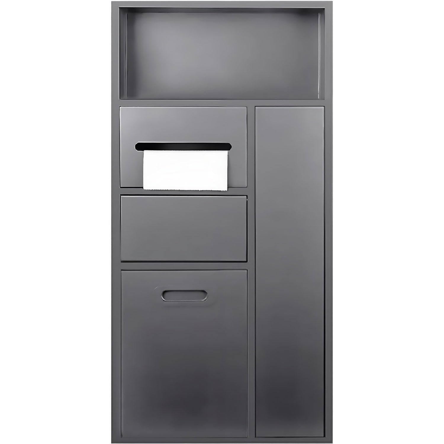 TIANQIHAO Stainless Steel Shower, Built-In Toilet Paper Holder, Hidden Trash Can, Kitchen Shelf Nizer - Grey 40X86X14Cm / 15.7X33.9X5.5In,Gris-40x86x14cm/15.7x33.9x5.5in