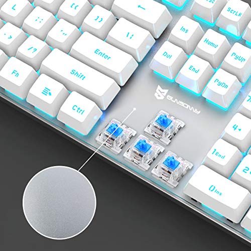 Image of Merdia Hot Swappable 104 Keys Full Size Mechanical PC Gaming Keyboard | Blue Switch White Mechanical Wired Computer Keyboards | LED Backlit 104 Keys US Layout Light Up Wired Gaming Keyboard