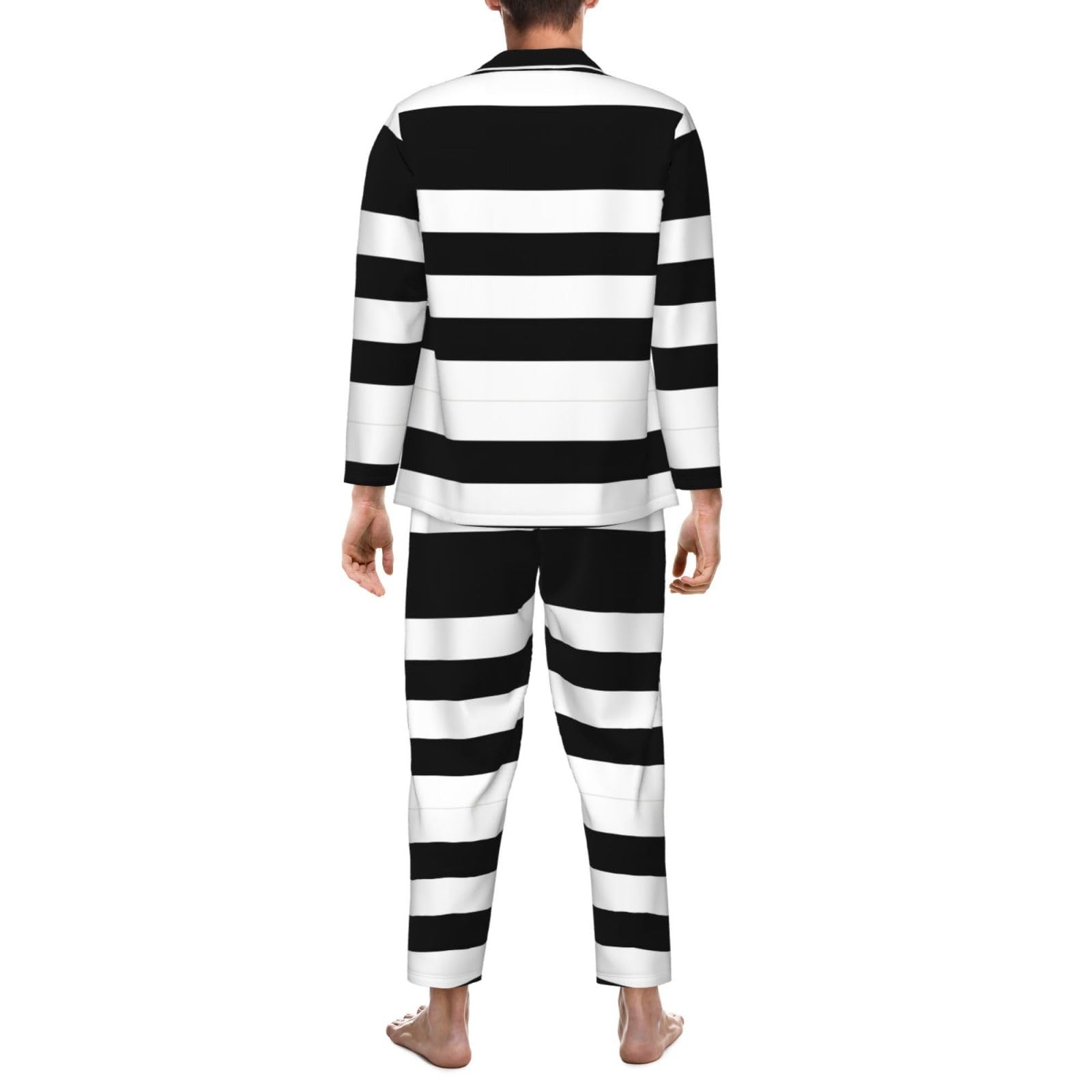 Indumenti durevoli per dormire a righe nere e bianche - Set pigiama da uomo in 2 pezzi - Set pigiama da uomo ideale per tutte le stagioni