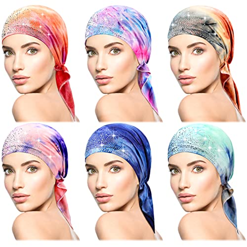 Image of Geyoga 6 Pcs Chemo Headwear for Women Pre-tied Head Scarf Headwrap, Tie Dye