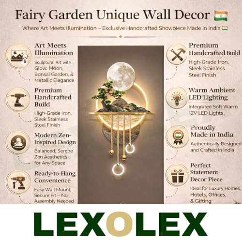Image of Fairy Garden Moon LED Wall Light Decor with Smart RF Wireless Remote | Premium Metal Art Showpiece with Warm LED | Modern Luxury Wall Lighting for Living Room Bedroom Hall | 19 x 40 Inches
