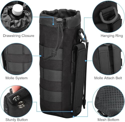 Taktisch Flaschenhalter Molle Flaschenhalter mit Kordelzug Molle Wasserflaschentasche Flaschenhalter Rucksack Tragbarer Wasserbehälter Beutel Tasche für Outdoor-Wandern, Jagd, Camping-Training