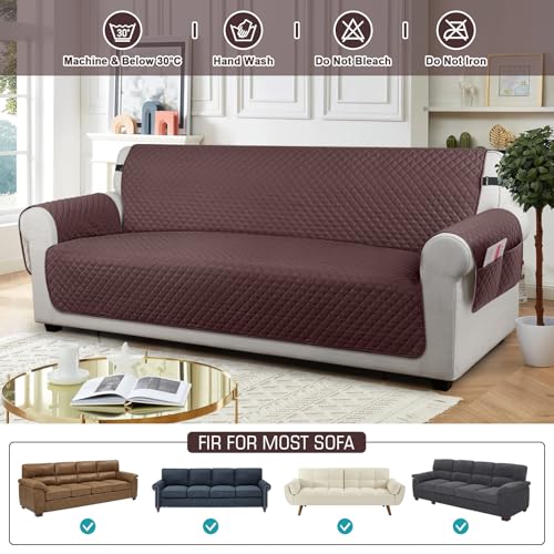 Image of TAOCOCO Sofa Protector 4 Seat Sofa Cover,Sofa Slipcovers with Storage Pockets,Anti Slip Couch Chair Covers,Washable Settee Cover for Pets(Chocolate)