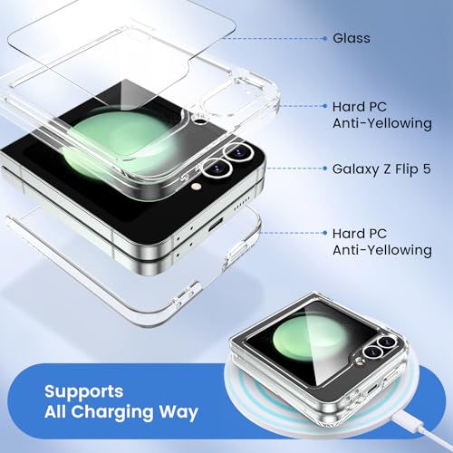Image of Ruky for Z Flip 5 Clear Case, Anti-Yellowing, Full Body Cover Hard PC Ultra-Thin Anti-Scratches Shockproof, Support Wireless Charging Protective Phone Cover for Samsung Galaxy Z Flip 5, Transparent