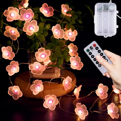 Guirlande lumineuse intérieur piles 5m blanche chaude fleurs cerisier