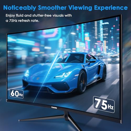 Image of 27-inch FHD(1920 x 1080) Monitor Curved, VA Panel, 75Hz, HDMI /VGA, Low Blue Light, Flicker-Free, 3-Side Frameless, VESA Mount, Slim Metal Stand, for Home Office Use, Black