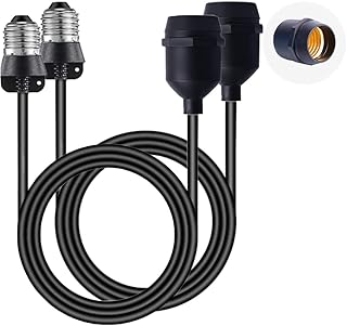 E26/E27 Light Socket Extender Cord,E26 to E26 Socket Extender, 6.6 FT Extension, Outdoor String Lights Extension for Backyard, Porch, Garden Indoor Outdoor Porch Garage Patio Use (2)
