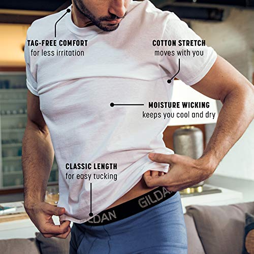 Gildan Men's Cotton Stretch T-Shirts, Multipack, White/Black Soot/Grey Flannel (Crew 3-Pack), X-Large #TOP1