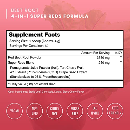 Beet Root Powder Circulation Supplement | Superfood Powder Nitric Oxide Supplement With Beetroot Juice, Super Reds Powder & Grape Seed Extract | No Sugar Beet Supplement #TOP1