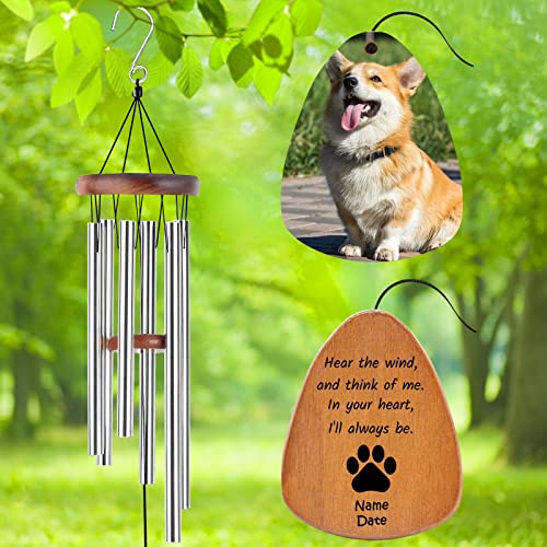 Image of Personalized Custom Wind Chimes Memorial Gift for Loss of Loved One Mother Dad Mom Dog Pets Customized Outdoor Sympathy Wind Chimes with Photo Text