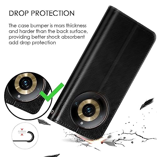 Image of WOW IMAGINE Shock Proof Flip Cover Back Case Cover for Realme Narzo 60 PRO | 11 PRO | 11 PRO Plus 5G (Flexible | Leather Finish | Card Pockets Wallet & Stand | Black)