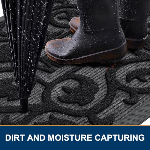 Image of Smiry Front Door Mat Outside Entrance, Low Profile Rubber Doormat, 47x23