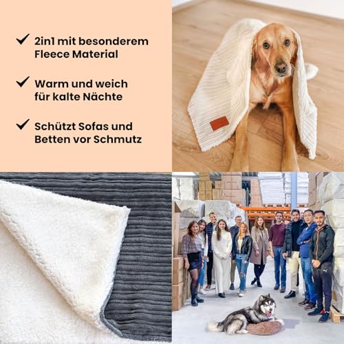 WahreTierliebe® Cozy Kuscheldecke für Hunde, Waschbar & Pflegeleicht - Idealer Überzug fürs Hundebett, Sofa, Auto & Möbel - Warmes, doppelseitiges Design
